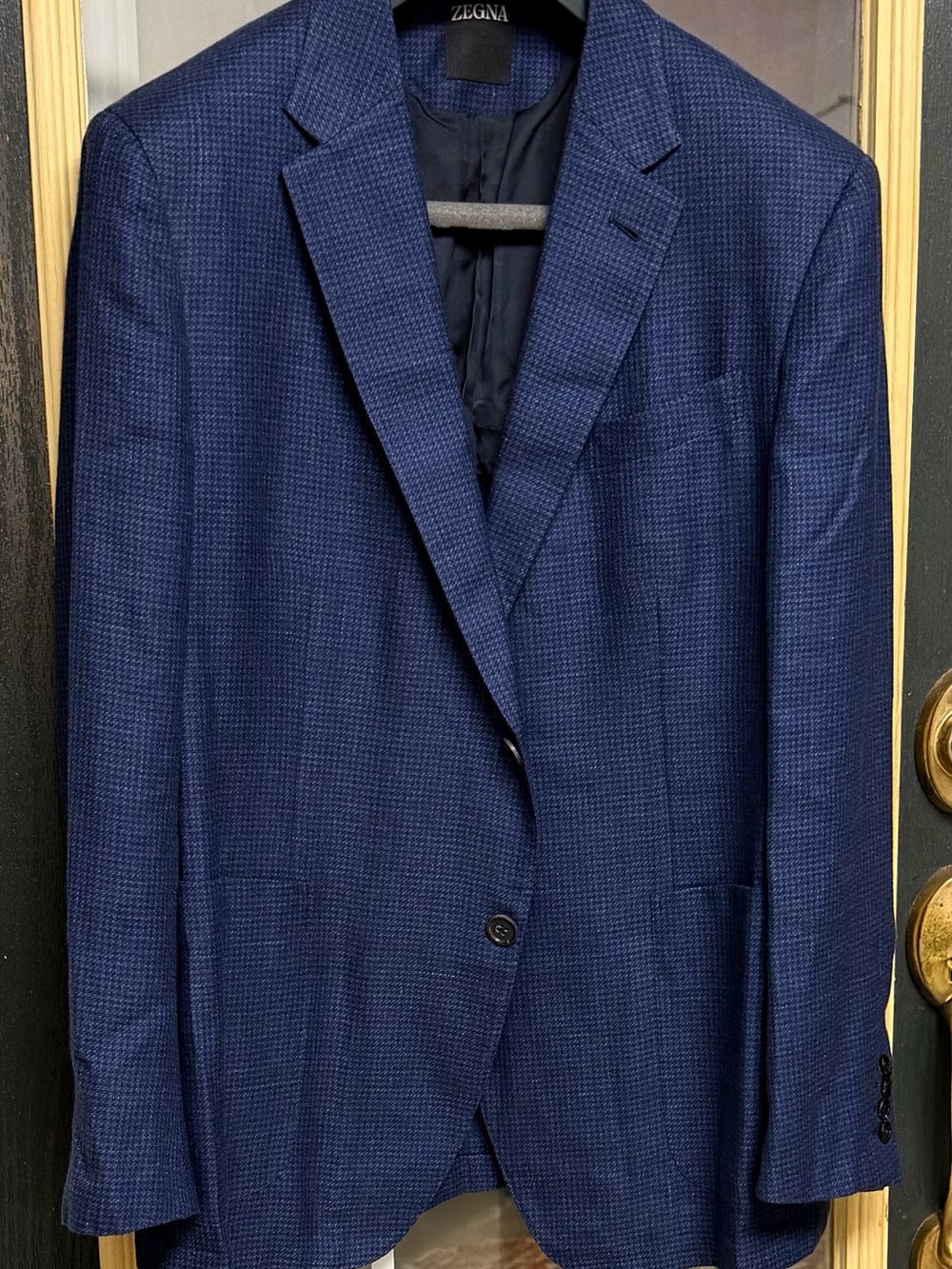 Zegna Houndstooth Blue Cashmere/silk/hemp Suit Jacket Blazer 58R/ 46US
